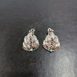 Native America Navajo Sterling Silver Turquoise Leaf Post Earring's By D. Morgan